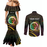 Personalised Vanuatu Couples Matching Mermaid Dress and Long Sleeve Button Shirt Yumi 46th Hapi Independens Dei - Black Version LT14 - Polynesian Pride