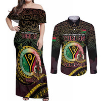 Personalised Vanuatu Couples Matching Off Shoulder Maxi Dress and Long Sleeve Button Shirt Yumi 45th Hapi Independens Dei - Black Version LT14