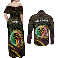 Personalised Vanuatu Couples Matching Off Shoulder Maxi Dress and Long Sleeve Button Shirt Yumi 46th Hapi Independens Dei - Black Version LT14 - Polynesian Pride