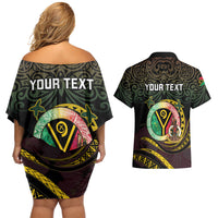 Personalised Vanuatu Couples Matching Off Shoulder Short Dress and Hawaiian Shirt Yumi 46th Hapi Independens Dei - Black Version LT14 - Polynesian Pride