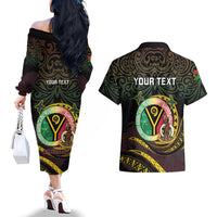 Personalised Vanuatu Couples Matching Off The Shoulder Long Sleeve Dress and Hawaiian Shirt Yumi 46th Hapi Independens Dei - Black Version LT14 - Polynesian Pride