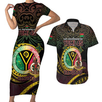 Personalised Vanuatu Couples Matching Short Sleeve Bodycon Dress and Hawaiian Shirt Yumi 46th Hapi Independens Dei - Black Version LT14 Black - Polynesian Pride