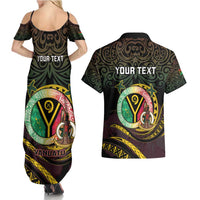 Personalised Vanuatu Couples Matching Summer Maxi Dress and Hawaiian Shirt Yumi 45th Hapi Independens Dei - Black Version LT14