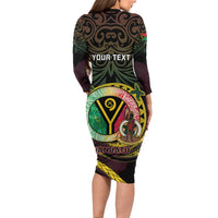 Personalised Vanuatu Family Matching Long Sleeve Bodycon Dress and Hawaiian Shirt Yumi 45th Hapi Independens Dei - Black Version LT14