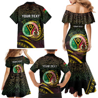 Personalised Vanuatu Family Matching Mermaid Dress and Hawaiian Shirt Yumi 46th Hapi Independens Dei - Black Version LT14 - Polynesian Pride