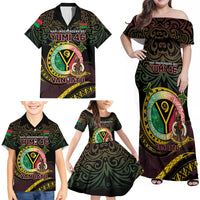Personalised Vanuatu Family Matching Off Shoulder Maxi Dress and Hawaiian Shirt Yumi 46th Hapi Independens Dei - Black Version LT14 - Polynesian Pride