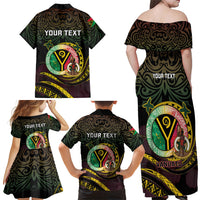 Personalised Vanuatu Family Matching Off Shoulder Maxi Dress and Hawaiian Shirt Yumi 46th Hapi Independens Dei - Black Version LT14 - Polynesian Pride