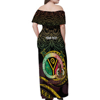 Personalised Vanuatu Family Matching Off Shoulder Maxi Dress and Hawaiian Shirt Yumi 46th Hapi Independens Dei - Black Version LT14 - Polynesian Pride