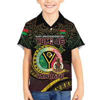 Personalised Vanuatu Family Matching Off Shoulder Maxi Dress and Hawaiian Shirt Yumi 46th Hapi Independens Dei - Black Version LT14 Son's Shirt Black - Polynesian Pride