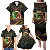 Personalised Vanuatu Family Matching Puletasi and Hawaiian Shirt Yumi 46th Hapi Independens Dei - Black Version LT14 - Polynesian Pride