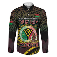 Personalised Vanuatu Family Matching Tank Maxi Dress and Hawaiian Shirt Yumi 46th Hapi Independens Dei - Black Version LT14 Dad's Shirt - Long Sleeve Black - Polynesian Pride