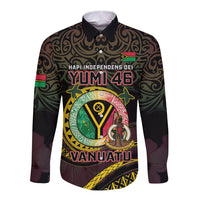 Personalised Vanuatu Long Sleeve Button Shirt Yumi 46th Hapi Independens Dei - Black Version LT14 Unisex Black - Polynesian Pride
