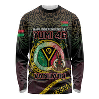 Personalised Vanuatu Long Sleeve Shirt Yumi 46th Hapi Independens Dei - Black Version LT14 Unisex Black - Polynesian Pride