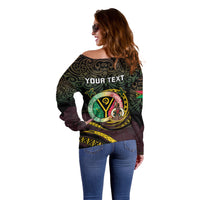 Personalised Vanuatu Off Shoulder Sweater Yumi 46th Hapi Independens Dei - Black Version LT14 - Polynesian Pride