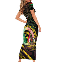 Personalised Vanuatu Short Sleeve Bodycon Dress Yumi 46th Hapi Independens Dei - Black Version LT14 - Polynesian Pride