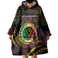 Personalised Vanuatu Wearable Blanket Hoodie Yumi 45th Hapi Independens Dei - Black Version LT14