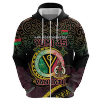 Personalised Vanuatu Zip Hoodie Yumi 45th Hapi Independens Dei - Black Version LT14