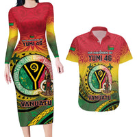 Personalised Vanuatu Couples Matching Long Sleeve Bodycon Dress and Hawaiian Shirt Yumi 46th Hapi Independens Dei - Reggae Version LT14 Reggae - Polynesian Pride