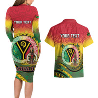 Personalised Vanuatu Couples Matching Long Sleeve Bodycon Dress and Hawaiian Shirt Yumi 46th Hapi Independens Dei - Reggae Version LT14 - Polynesian Pride