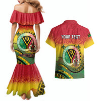 Personalised Vanuatu Couples Matching Mermaid Dress and Hawaiian Shirt Yumi 46th Hapi Independens Dei - Reggae Version LT14 - Polynesian Pride
