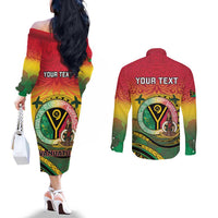 Personalised Vanuatu Couples Matching Off The Shoulder Long Sleeve Dress and Long Sleeve Button Shirt Yumi 45th Hapi Independens Dei - Reggae Version LT14