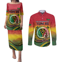 Personalised Vanuatu Couples Matching Puletasi and Long Sleeve Button Shirt Yumi 45th Hapi Independens Dei - Reggae Version LT14