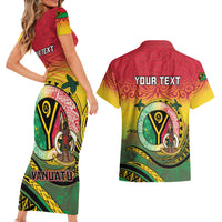 Personalised Vanuatu Couples Matching Short Sleeve Bodycon Dress and Hawaiian Shirt Yumi 46th Hapi Independens Dei - Reggae Version LT14 - Polynesian Pride