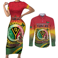 Personalised Vanuatu Couples Matching Short Sleeve Bodycon Dress and Long Sleeve Button Shirt Yumi 45th Hapi Independens Dei - Reggae Version LT14