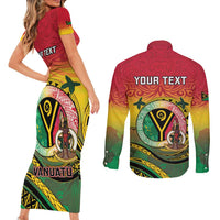 Personalised Vanuatu Couples Matching Short Sleeve Bodycon Dress and Long Sleeve Button Shirt Yumi 46th Hapi Independens Dei - Reggae Version LT14 - Polynesian Pride