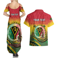 Personalised Vanuatu Couples Matching Summer Maxi Dress and Hawaiian Shirt Yumi 46th Hapi Independens Dei - Reggae Version LT14 - Polynesian Pride