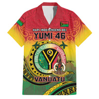 Personalised Vanuatu Family Matching Off Shoulder Short Dress and Hawaiian Shirt Yumi 46th Hapi Independens Dei - Reggae Version LT14 Dad's Shirt - Short Sleeve Reggae - Polynesian Pride