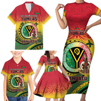 Personalised Vanuatu Family Matching Short Sleeve Bodycon Dress and Hawaiian Shirt Yumi 45th Hapi Independens Dei - Reggae Version LT14