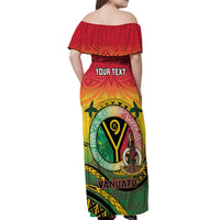 Personalised Vanuatu Off Shoulder Maxi Dress Yumi 46th Hapi Independens Dei - Reggae Version LT14 - Polynesian Pride