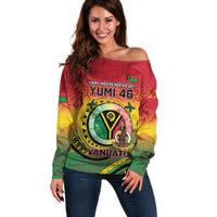 Personalised Vanuatu Off Shoulder Sweater Yumi 46th Hapi Independens Dei - Reggae Version LT14 Women Reggae - Polynesian Pride