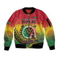 Personalised Vanuatu Sleeve Zip Bomber Jacket Yumi 46th Hapi Independens Dei - Reggae Version LT14 Unisex Reggae - Polynesian Pride