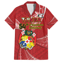 Personalised Tonga Independence Day Family Matching Puletasi and Hawaiian Shirt Happy 54th Independence Anniversary Ngatu Pattern LT14 Dad's Shirt - Short Sleeve Red - Polynesian Pride