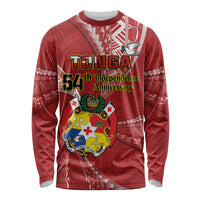 Personalised Tonga Independence Day Long Sleeve Shirt Happy 54th Independence Anniversary Ngatu Pattern LT14 Unisex Red - Polynesian Pride