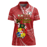Personalised Tonga Independence Day Women Polo Shirt Happy 54th Independence Anniversary Ngatu Pattern
