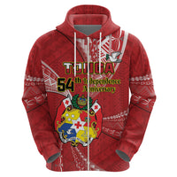 Personalised Tonga Independence Day Zip Hoodie Happy 54th Independence Anniversary Ngatu Pattern