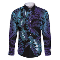 Polynesia Sea Turtle Day Family Matching Long Sleeve Bodycon Dress and Hawaiian Shirt Tribal Honu Plumeria Polynesian Pattern