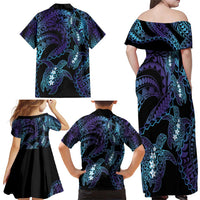 Polynesia Sea Turtle Day Family Matching Off Shoulder Maxi Dress and Hawaiian Shirt Tribal Honu Plumeria Polynesian Pattern