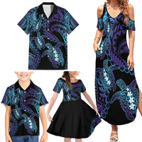 Polynesia Sea Turtle Day Family Matching Summer Maxi Dress and Hawaiian Shirt Tribal Honu Plumeria Polynesian Pattern