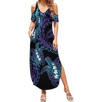 Polynesia Sea Turtle Day Family Matching Summer Maxi Dress and Hawaiian Shirt Tribal Honu Plumeria Polynesian Pattern