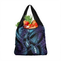 Polynesia Sea Turtle Day Grocery Bag Tribal Honu Plumeria Polynesian Pattern