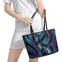 Polynesia Sea Turtle Day Leather Tote Bag Tribal Honu Plumeria Polynesian Pattern