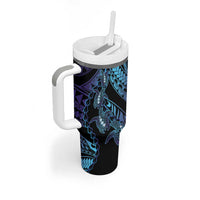 Polynesia Sea Turtle Day Tumbler With Handle Tribal Honu Plumeria Polynesian Pattern