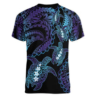 Polynesia Sea Turtle Day Women V-Neck T-Shirt Tribal Honu Plumeria Polynesian Pattern