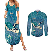 World Sea Turtle Day Polynesia Couples Matching Summer Maxi Dress and Long Sleeve Button Shirt Go With The Flow