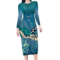World Sea Turtle Day Polynesia Family Matching Long Sleeve Bodycon Dress and Hawaiian Shirt Go With The Flow
