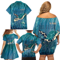 World Sea Turtle Day Polynesia Family Matching Off Shoulder Short Dress and Hawaiian Shirt Go With The Flow